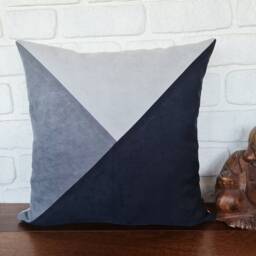 Gray Color Block Faux Suede Pillow Cover - 16x16'' - thumbnail 3