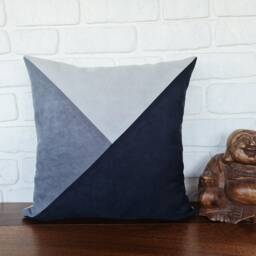 Gray Color Block Faux Suede Pillow Cover - 16x16'' - thumbnail 2