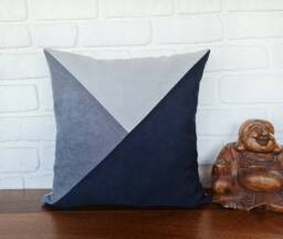 Gray Color Block Faux Suede Pillow Cover - 16x16''