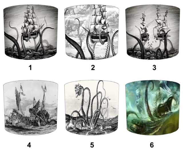 Vintage Kraken Sea Monster Drum Lampshade For Ceiling Light Pendants Or Table Lamp Bases - image 1