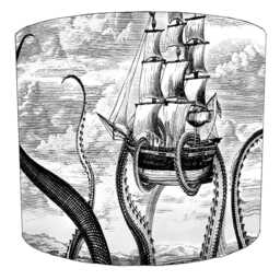 Vintage Kraken Sea Monster Drum Lampshade For Ceiling Light Pendants Or Table Lamp Bases - thumbnail 3