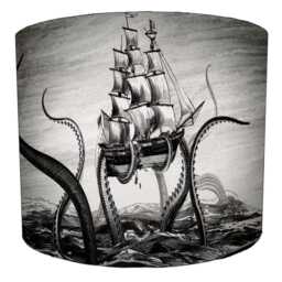 Vintage Kraken Sea Monster Drum Lampshade For Ceiling Light Pendants Or Table Lamp Bases - thumbnail 2