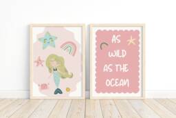 Mermaid Nursery Print Set, Pastel Rainbow, Kids Room Decor - thumbnail 1