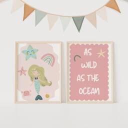 Mermaid Nursery Print Set, Pastel Rainbow, Kids Room Decor - thumbnail 2