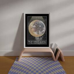 Disco Moon Print - Tarot Card Style The Xviii, Celestial Print, Aesthetic Funky Retro 70S 80S Mystical - thumbnail 2