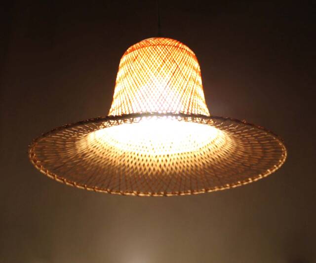 Handwoven Bamboo Pendant Light - Hat-Shaped Lampshade - W15.7'' X H7.8'' - image 1