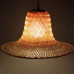 Handwoven Bamboo Pendant Light - Hat-Shaped Lampshade - W15.7'' X H7.8'' - thumbnail 2
