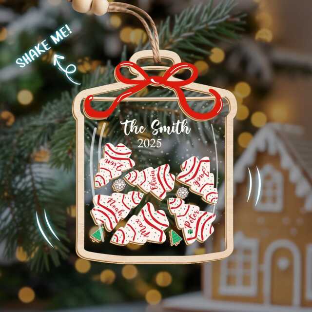Custom Family Christmas Tree Cake Ornament, With Pet 4D Keepsake, Names Ornament - image 1