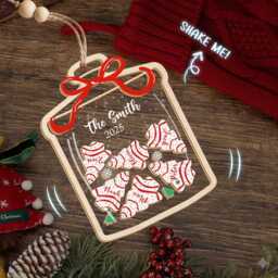 Custom Family Christmas Tree Cake Ornament, With Pet 4D Keepsake, Names Ornament - thumbnail 3