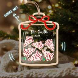 Custom Family Christmas Tree Cake Ornament, With Pet 4D Keepsake, Names Ornament - thumbnail 2