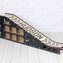 Wooden Toy Car Ramp & Garage 3Ft Jump Slope, Personalized Kids Gift - thumbnail 4