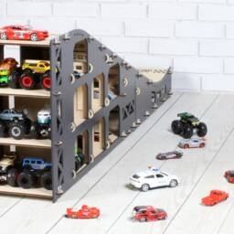 Wooden Toy Car Ramp & Garage 3Ft Jump Slope, Personalized Kids Gift - thumbnail 2