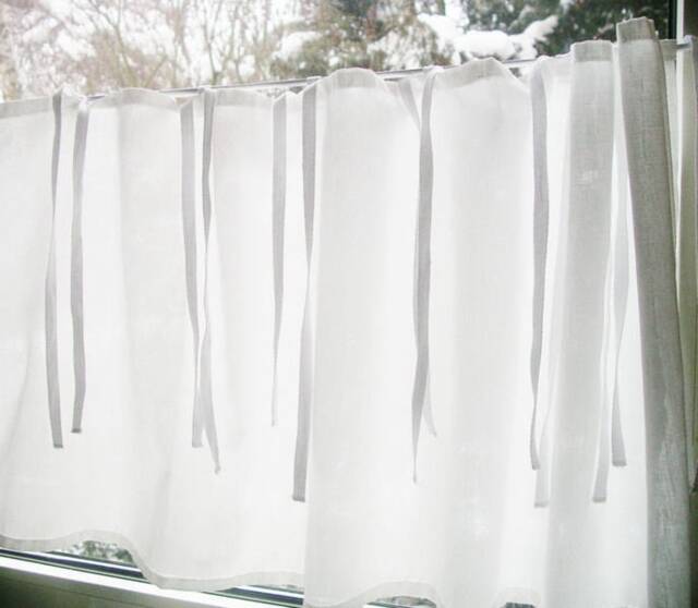 Curtain Pane Curtain Bistro Shabby Chic White With Cotton Ribbons Country House Style Kitchen Living Room Bathroom - image 1