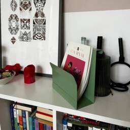 Green Metal Desk Organizer, Vertical File Holder, Modern Magazine Minimalistic Brochure Home Office Accessory - thumbnail 1