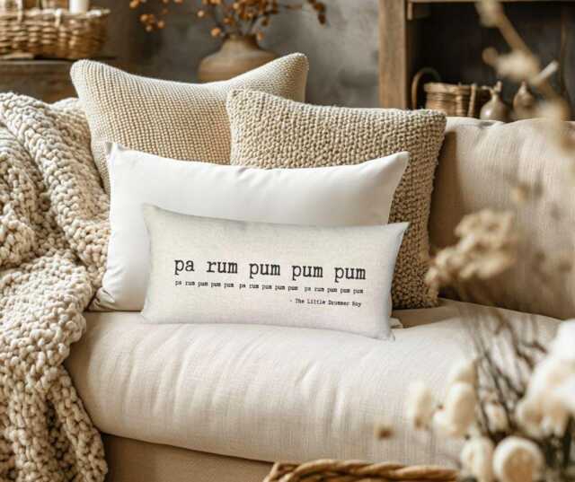 Thought Pillow - Little Drummer Boy Pa Rum Pum Pum, Christmas Pillow, Gift, Holiday Typewriter Font, Decor, Holiday - image 1