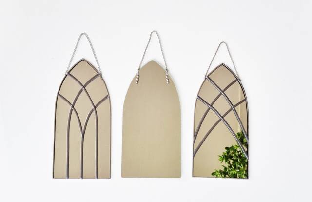 Small Window-Arch Decorative Cathedral Gothic Mirror, Minimalist Wiccan Stained Glass Mirror - image 1