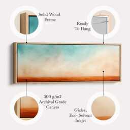 Desert Sky Wall Art Long Horizontal Landscape Canvas in Soft Orange & Turquoise Tones For Bedroom Living Room Or Modern Hallway Decor - thumbnail 2