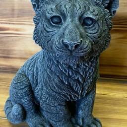 Stone Garden Detailed Cute Sitting Tiger Cub Statue Ornament Gift Cat - thumbnail 2
