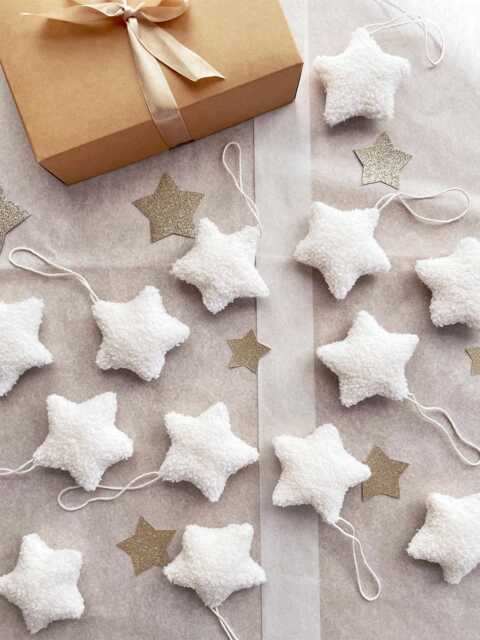 Boucle Star Ornament - Handmade Cream White Wall Hanging Decor, Sustainable Holiday Christmas Tree Toys - image 1