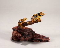 Frog Sculpture Decor Figurine By John Perry 2 Black & Yellow 6In Long Statue