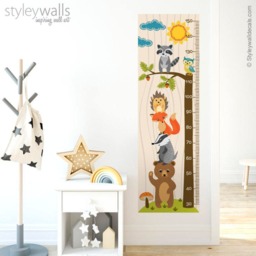 Woodland Animals Growth Chart Wall Decal, Kids Room Sticker, Height Bear Fox Owl Nursery Decor - thumbnail 3