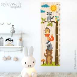 Woodland Animals Growth Chart Wall Decal, Kids Room Sticker, Height Bear Fox Owl Nursery Decor - thumbnail 1
