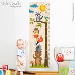 Woodland Animals Growth Chart Wall Decal, Kids Room Sticker, Height Bear Fox Owl Nursery Decor - thumbnail 2