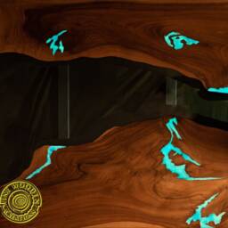 Square Live Edge River Glass Coffee Table With Glowing Resin Fillin - Bushed Legs - thumbnail 2