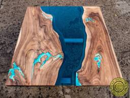 Square Live Edge River Glass Coffee Table With Glowing Resin Fillin - Bushed Legs - thumbnail 1