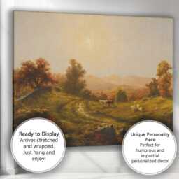 Warm Autumn Pastoral Countryside Grazing Cattle Scenic Landscape Canvas Wall Art Print Decor Picture Ready To Hang - thumbnail 3