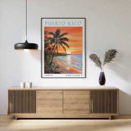 Puerto Rico Sunset Beach Poster, Tropical Island Wall Art, Caribbean Print, Landscape Decor, Travel Art - thumbnail 3
