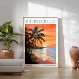 Puerto Rico Sunset Beach Poster, Tropical Island Wall Art, Caribbean Print, Landscape Decor, Travel Art - thumbnail 2