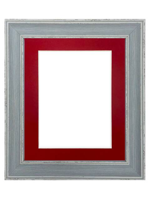 Scandi Blue Distressed Photo Frame With Red Mount - image 1
