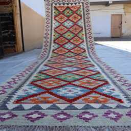 3x10 Ft Handmade Kilim Afghan Rug, Maimana Chubi Runner Stunning Flatweave Oriental Hallway Carpet - thumbnail 4