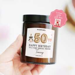 50Th Birthday Gift For Her Best Friend Personalized Candle With Custom Name & Message - For Fifty Milestone Happy