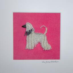 Beaded Afghan Hound Portrait Whimsical Dog Art Shadowbox - 8x8 - thumbnail 1