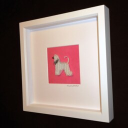 Beaded Afghan Hound Portrait Whimsical Dog Art Shadowbox - 8x8 - thumbnail 3