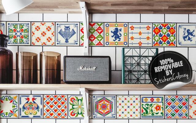 Arabesque Colorful Tile Stickers, Pack Of 24, Peel & Stick, Geometrical Wall Decals, Floral, Ornamental, Backsplash Decals #4T - image 1