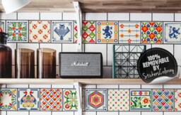 Arabesque Colorful Tile Stickers, Pack Of 24, Peel & Stick, Geometrical Wall Decals, Floral, Ornamental, Backsplash Decals #4T - thumbnail 1