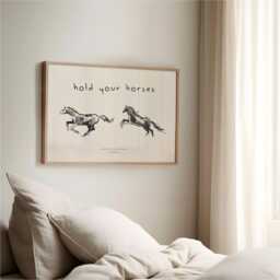 Hold Your Horses Art Print, Vintage Horses Illustration, Western Country Cowboy Cowgirl Poster - thumbnail 2