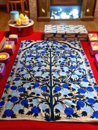 Bird & Floral Wool Tapestry Rug Hand Embroidered Chain Stitch - thumbnail 1
