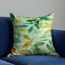 Green Leaf Cushion Cover, Botanical Pillowcase, Modern Nature Throw Pillow Watercolor Leaves Case - thumbnail 2