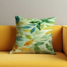 Green Leaf Cushion Cover, Botanical Pillowcase, Modern Nature Throw Pillow Watercolor Leaves Case - thumbnail 1
