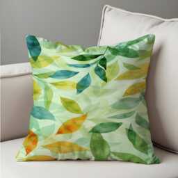 Green Leaf Cushion Cover, Botanical Pillowcase, Modern Nature Throw Pillow Watercolor Leaves Case - thumbnail 4