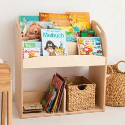 Montessori Plywood Bookshelf, Toddler Kids Room Bookcase, Natural Finish, Front Facing Storage - thumbnail 2