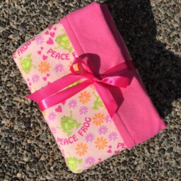 Flannel Baby Blanket/Kid Car - Peace Frogs & Flowers On Pink, Personalization Available - thumbnail 2
