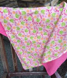 Flannel Baby Blanket/Kid Car - Peace Frogs & Flowers On Pink, Personalization Available - thumbnail 1