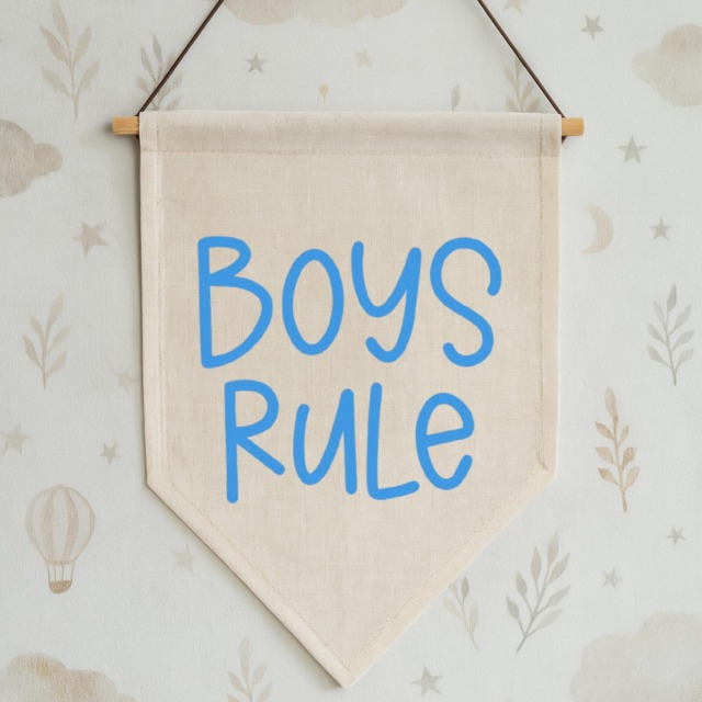 Boys Rule Wall Banner - Bedroom Decor Blue Nursery Hanging Kids Room Pennant Flag Boy Gift - image 1