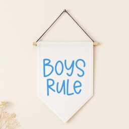 Boys Rule Wall Banner - Bedroom Decor Blue Nursery Hanging Kids Room Pennant Flag Boy Gift - thumbnail 2