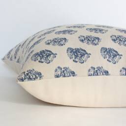 Discontinued ~ Navy Blue Floral Pillow, Indigo Print Cream Throw Pillows, Designer Pillow Cover For Sofa -- Owen - thumbnail 3
